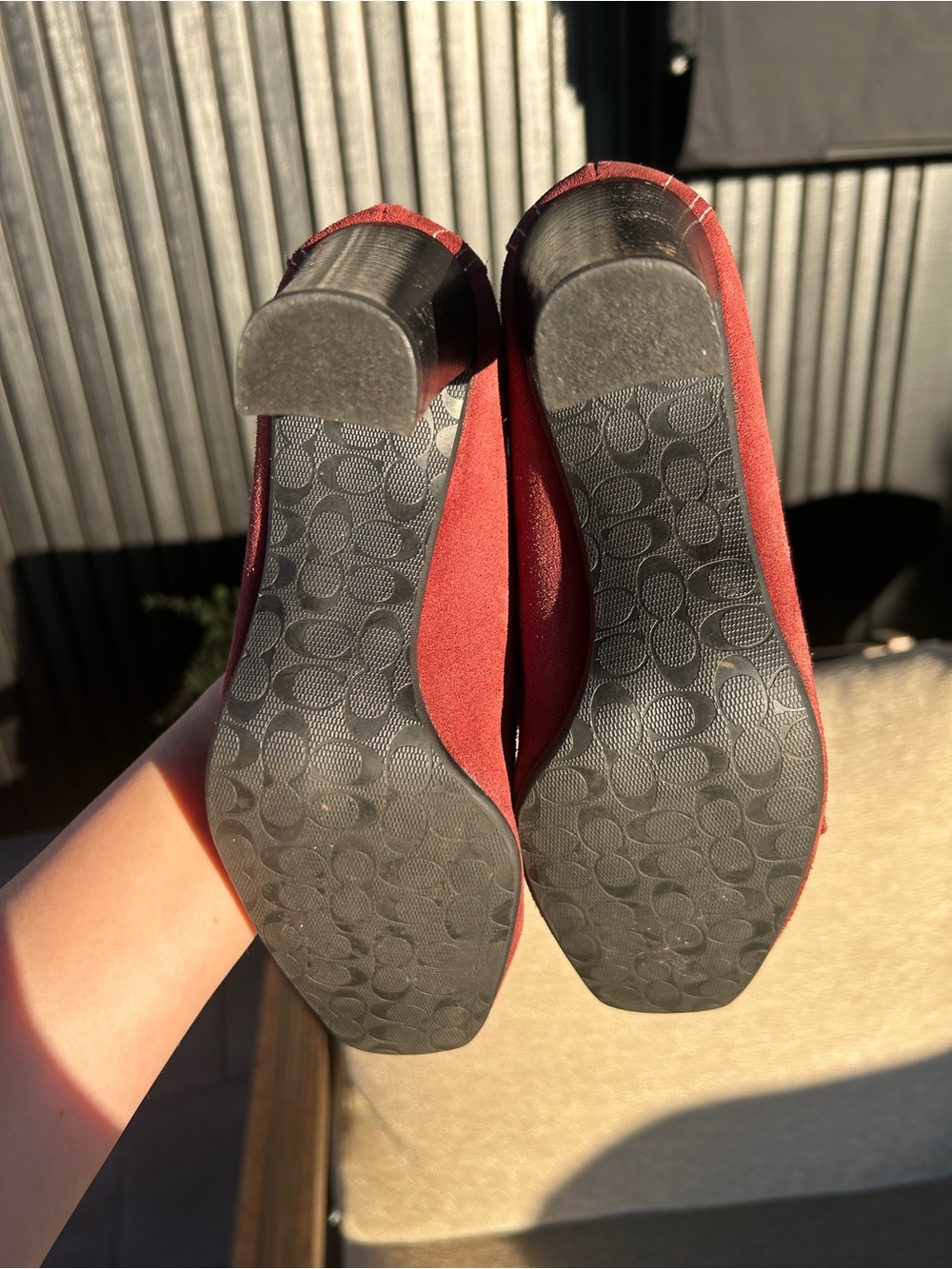 Coach Krystle Burgundy Suede Block Heel - Picture 4 of 6